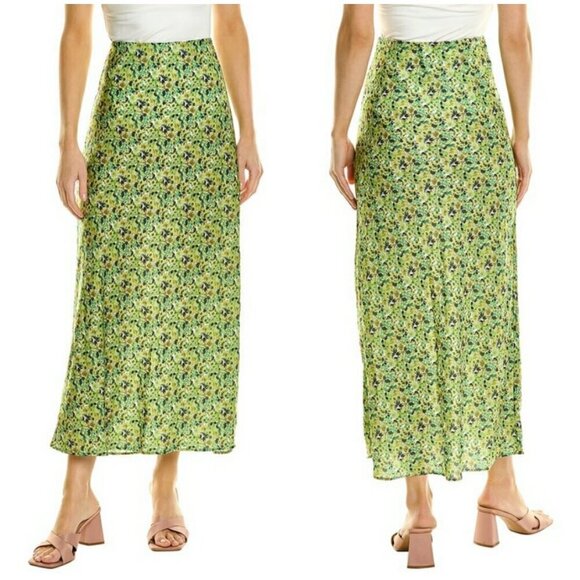 💕FAVORITE DAUGHTER💕 The Gwen Satin Midi Skirt ~ Green Floral Print XL NWOT - Picture 11 of 16